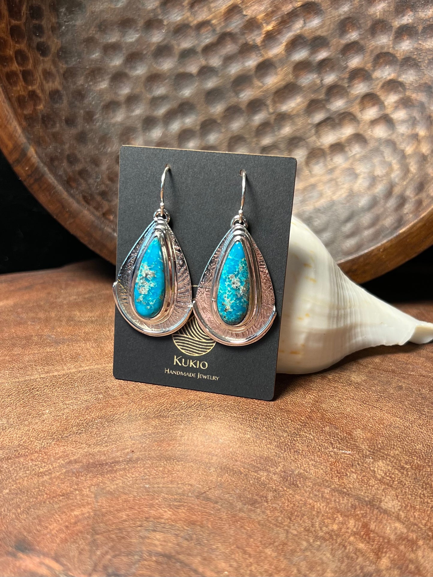 Persian Turquoise Patterned Sterling Silver Teardrop Earrings