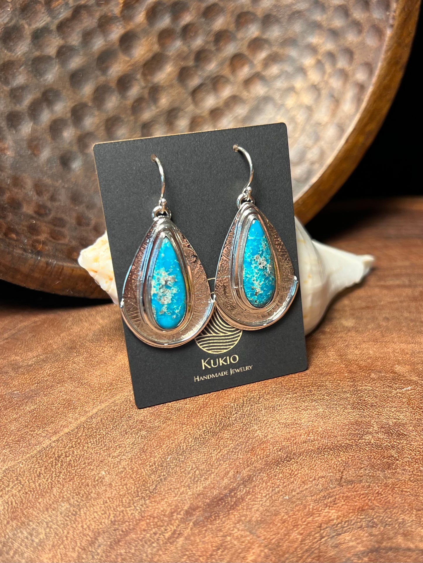 Persian Turquoise Patterned Sterling Silver Teardrop Earrings