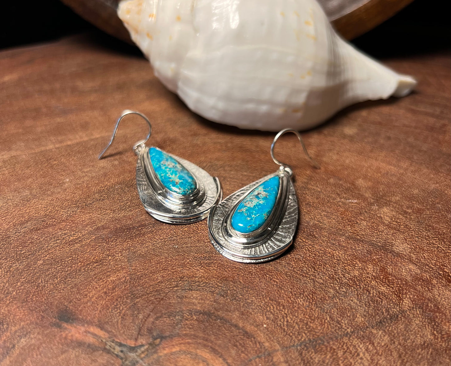 Persian Turquoise Patterned Sterling Silver Teardrop Earrings