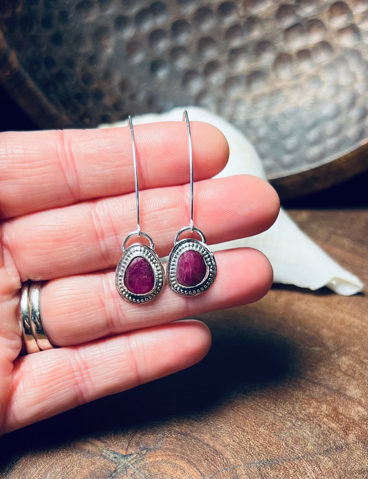 Sterling Silver Ruby Dangle Earrings