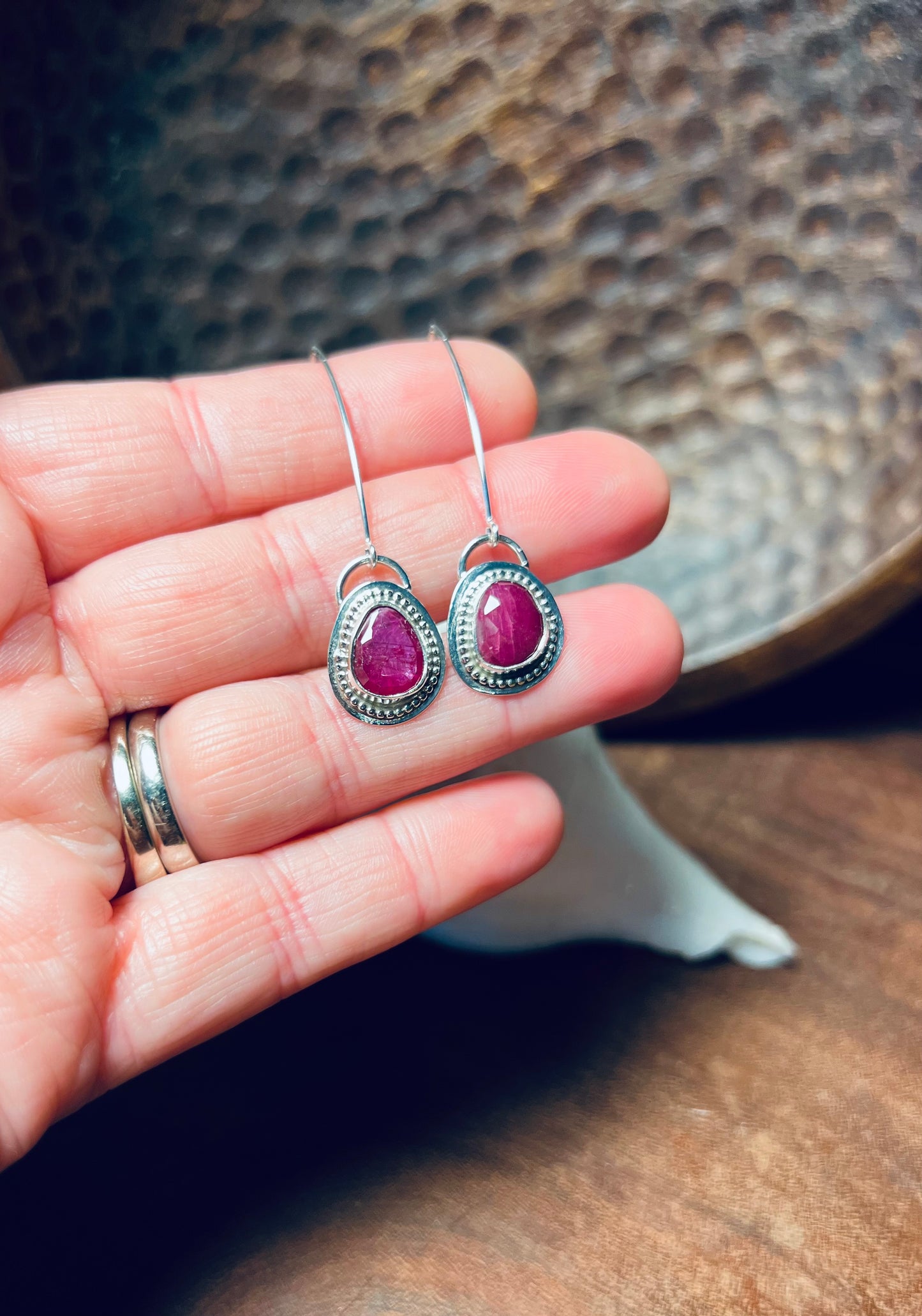 Sterling Silver Ruby Dangle Earrings