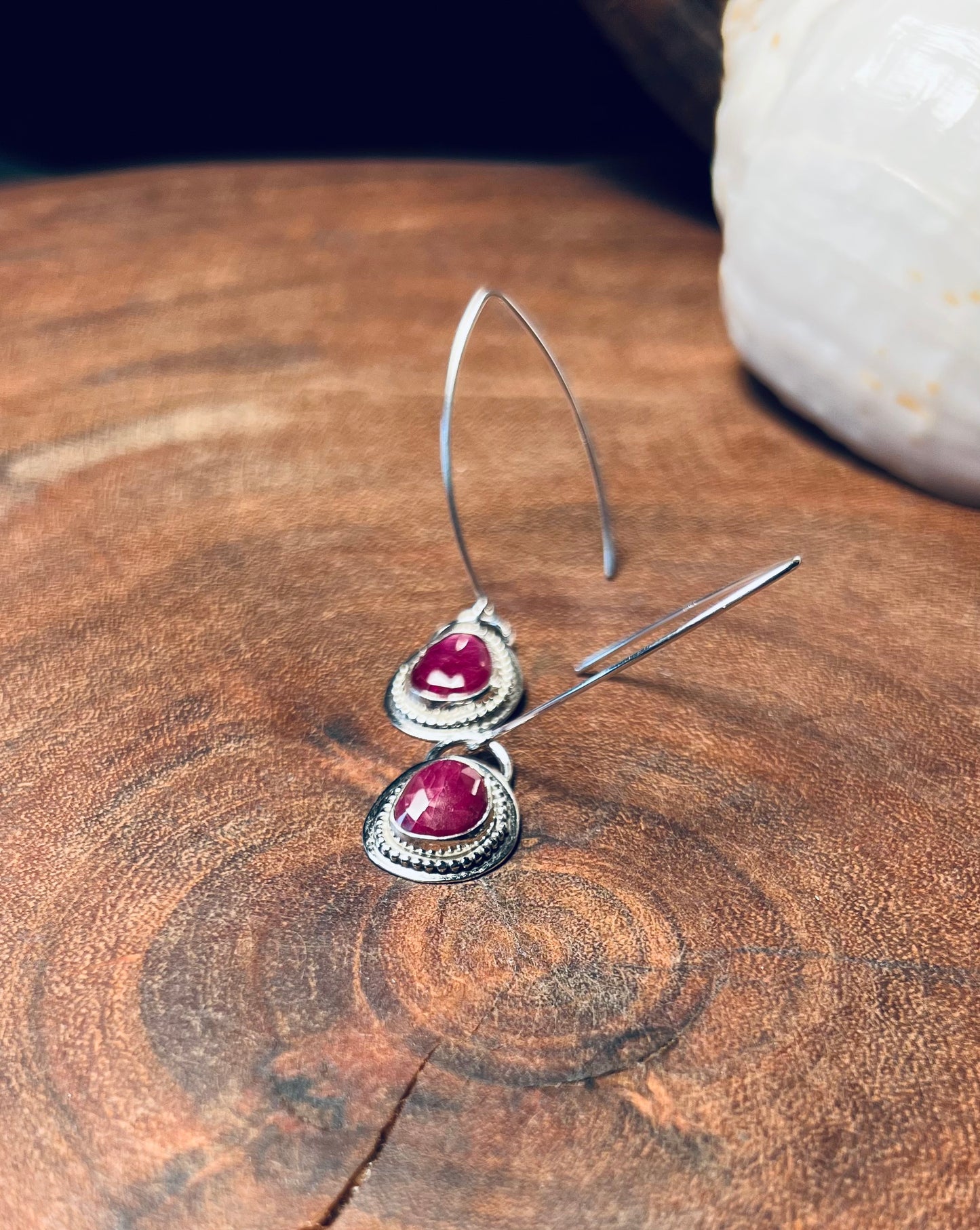 Sterling Silver Ruby Dangle Earrings