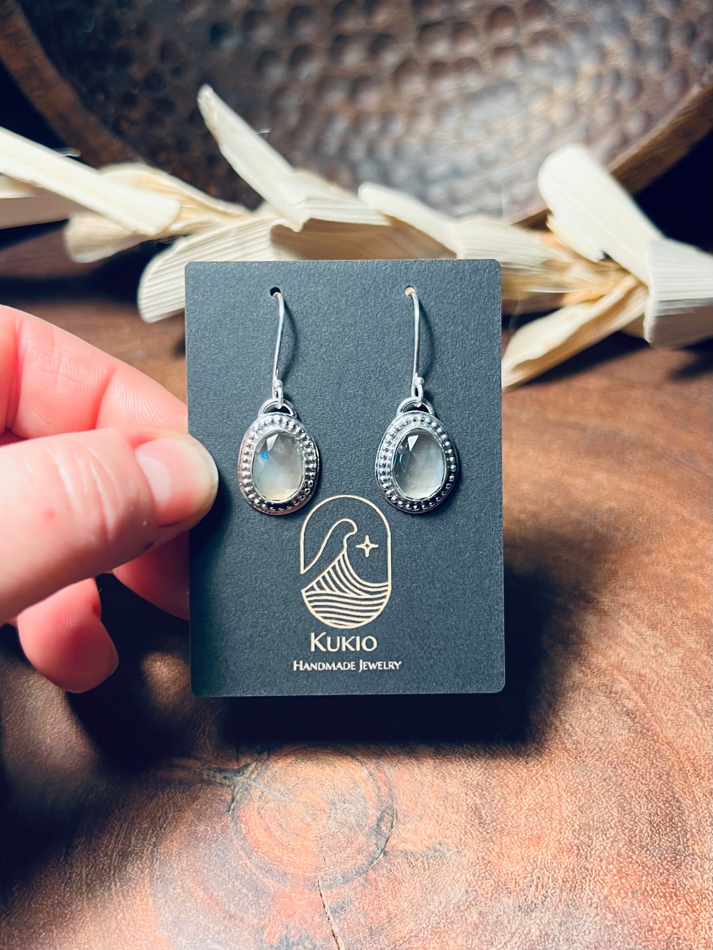 Gray Moonstone Dangle Earrings