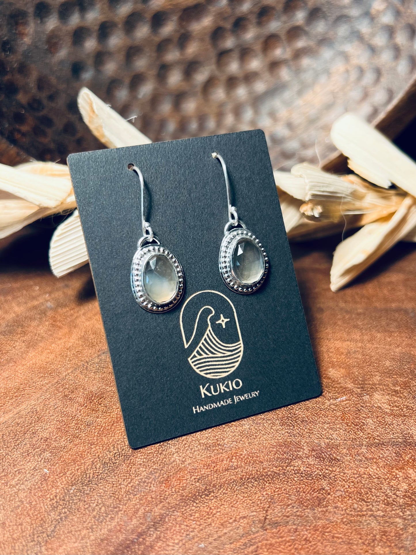 Gray Moonstone Dangle Earrings