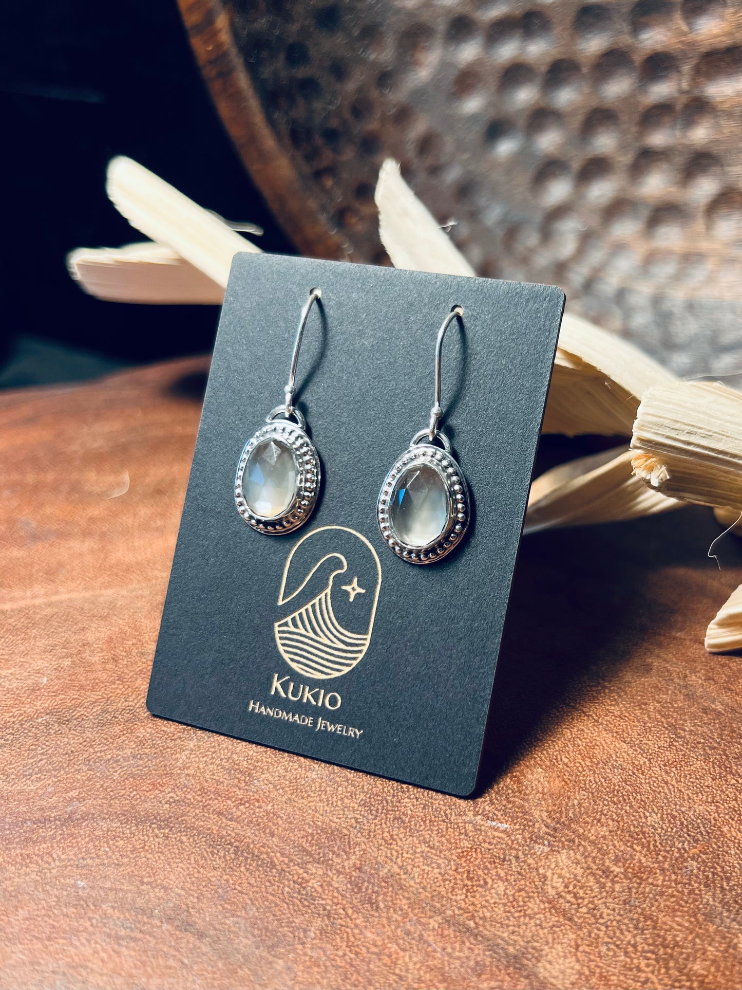 Gray Moonstone Dangle Earrings