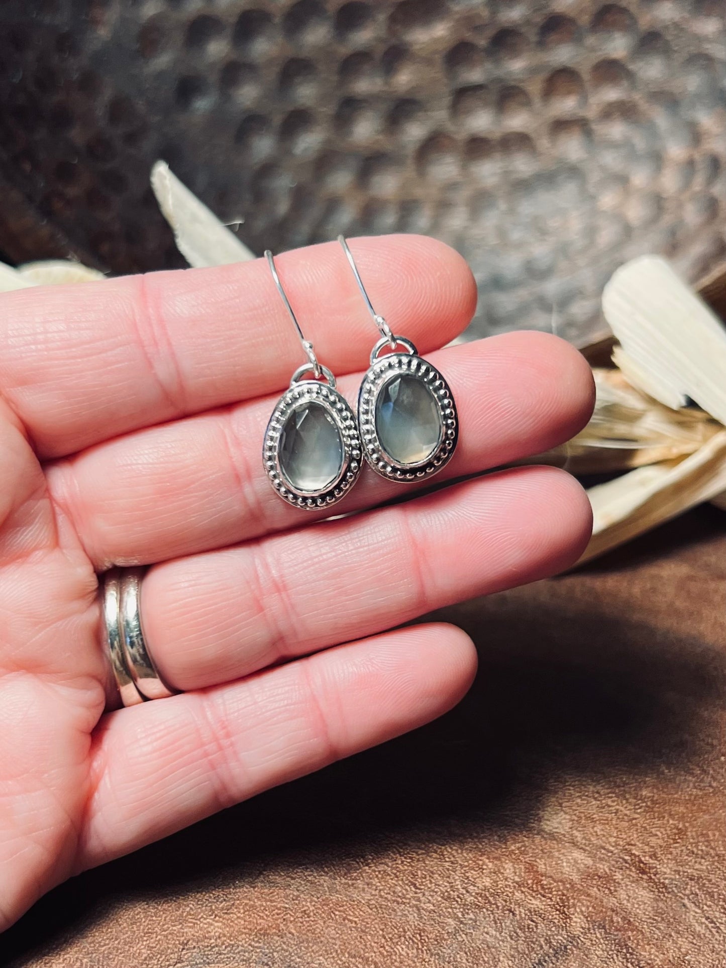Gray Moonstone Dangle Earrings