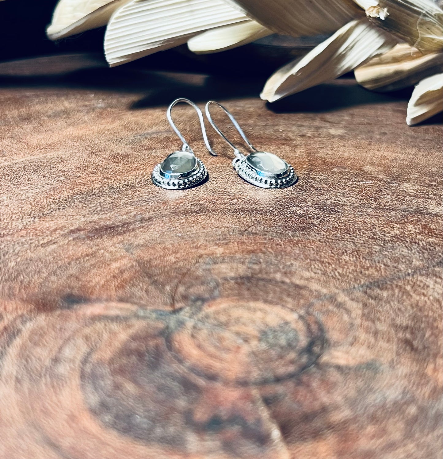 Gray Moonstone Dangle Earrings