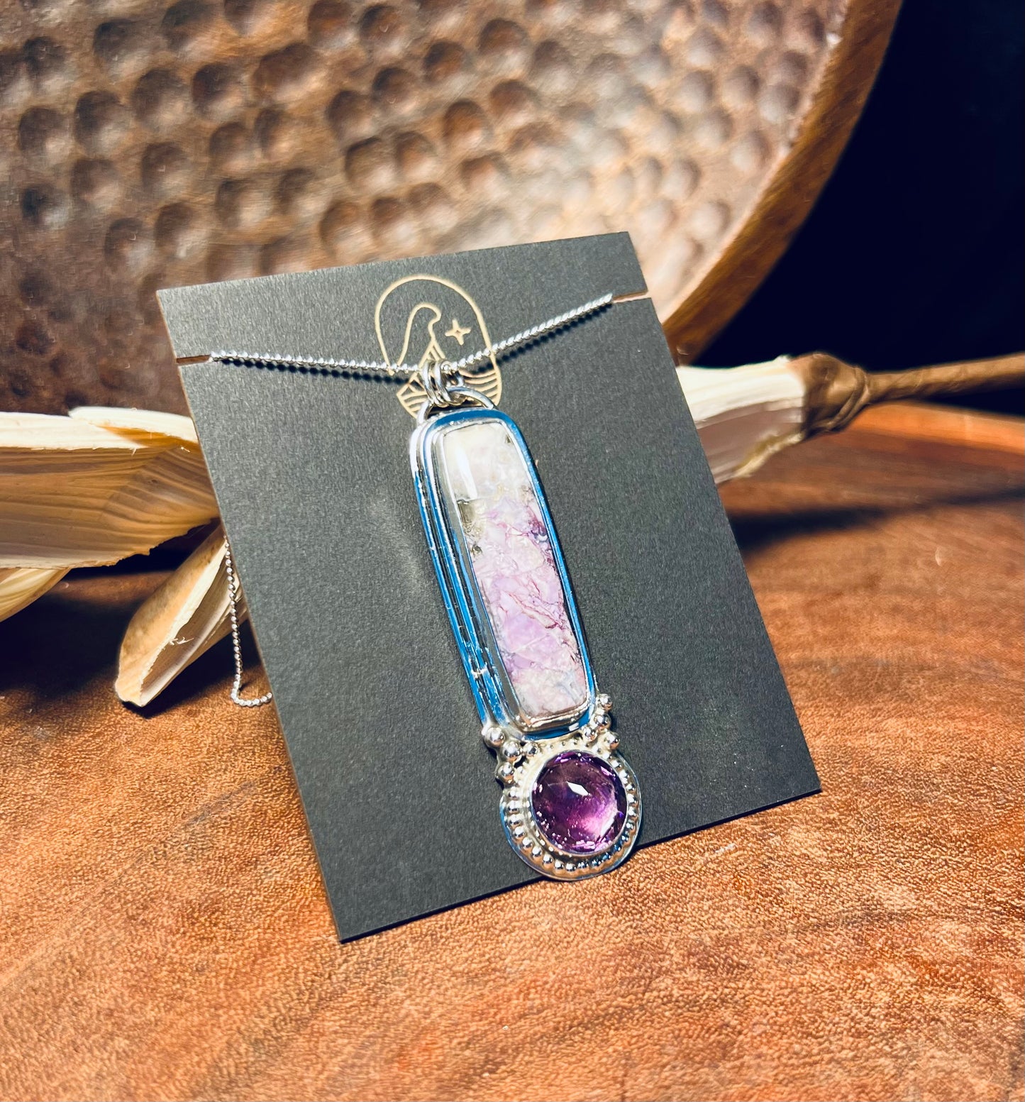 Sterling Silver Tiffany Stone and Amethyst Long Pendant