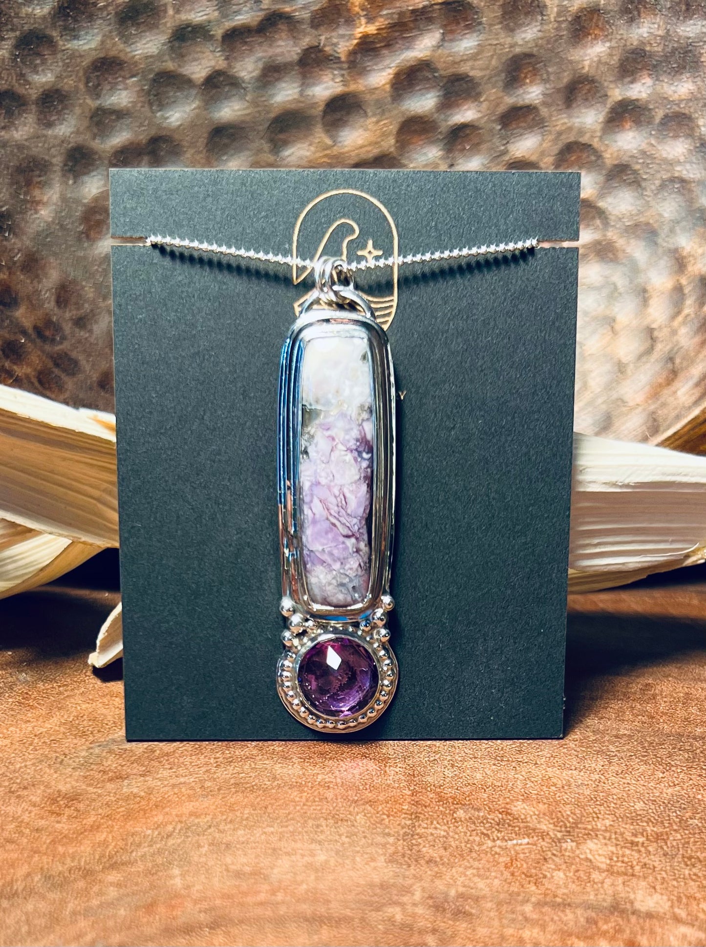 Sterling Silver Tiffany Stone and Amethyst Long Pendant