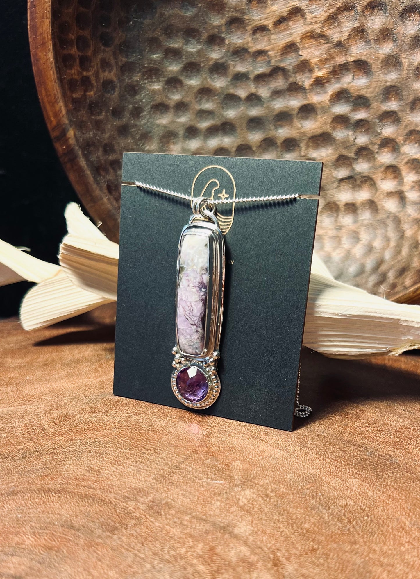 Sterling Silver Tiffany Stone and Amethyst Long Pendant