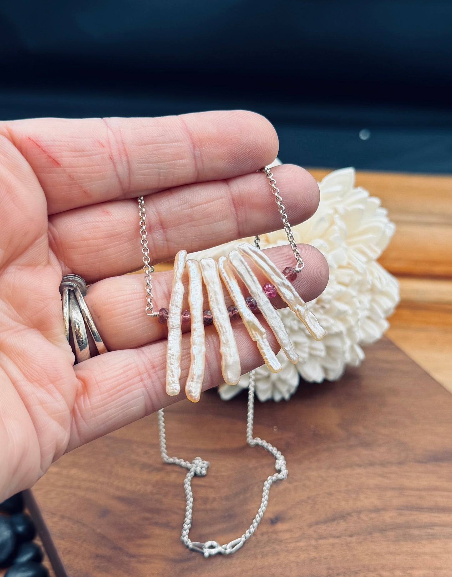 Biwa Pearl and Pink Tourmaline Necklace