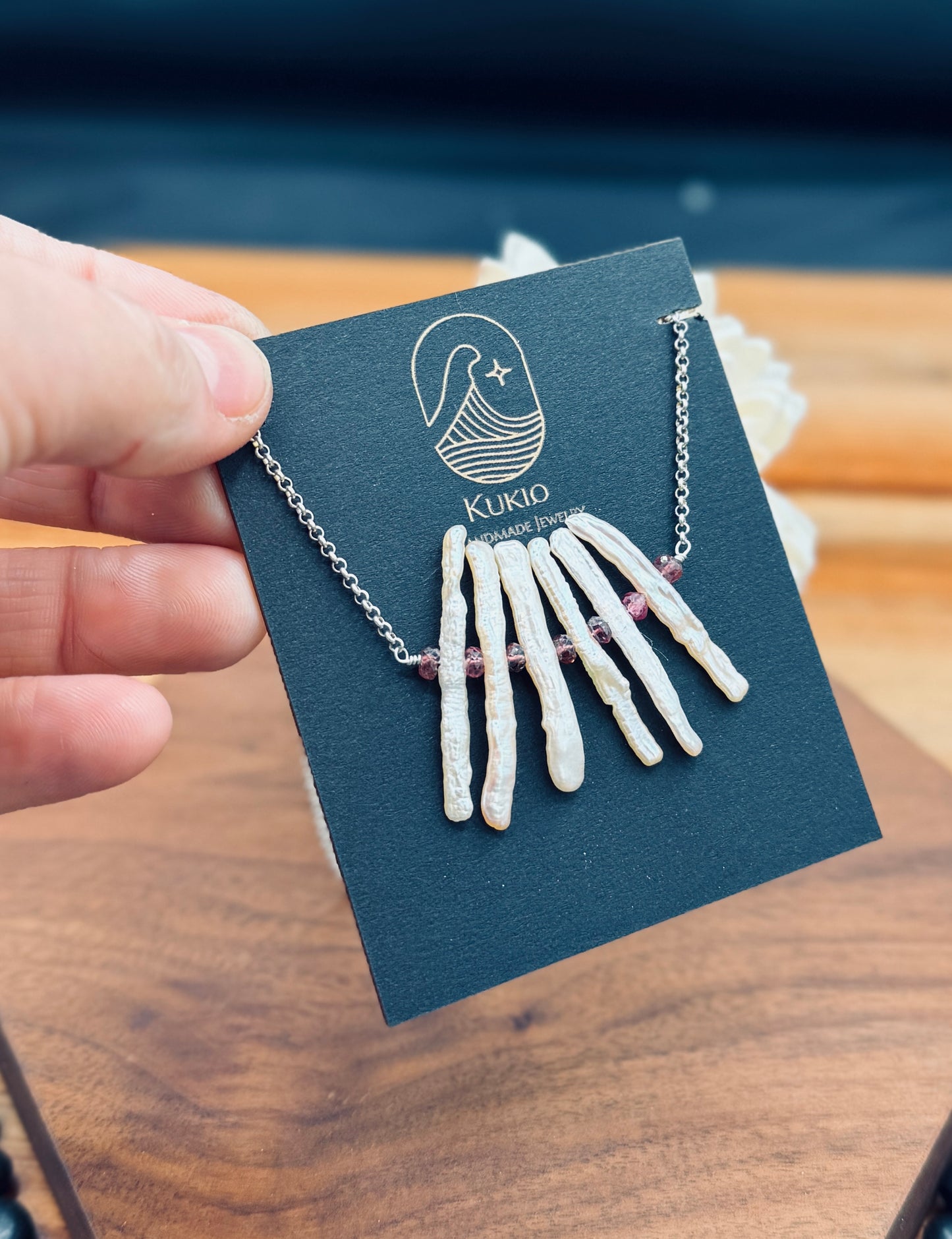 Biwa Pearl and Pink Tourmaline Necklace