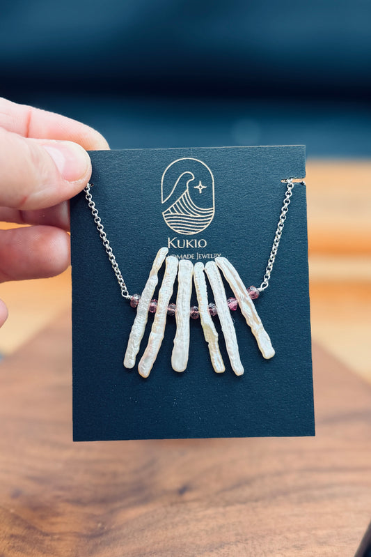 Biwa Pearl and Pink Tourmaline Necklace