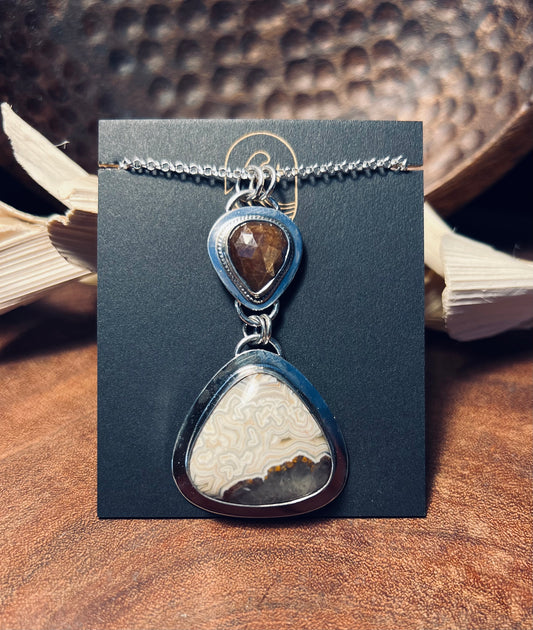 Laguna Lace Agate and Gold Sheen Sapphire Sterling Silver Pendant