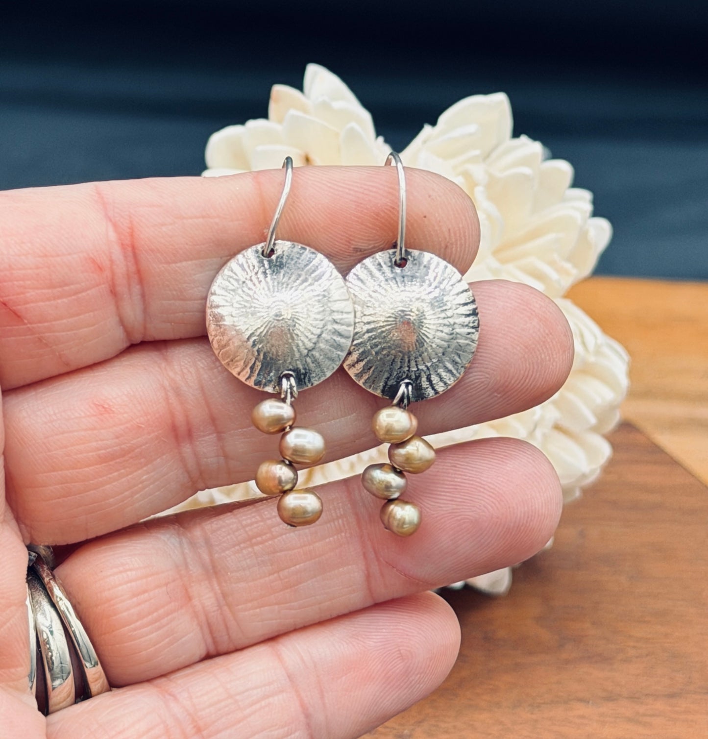 Sterling Silver Sea Shell with Baroque Pearls