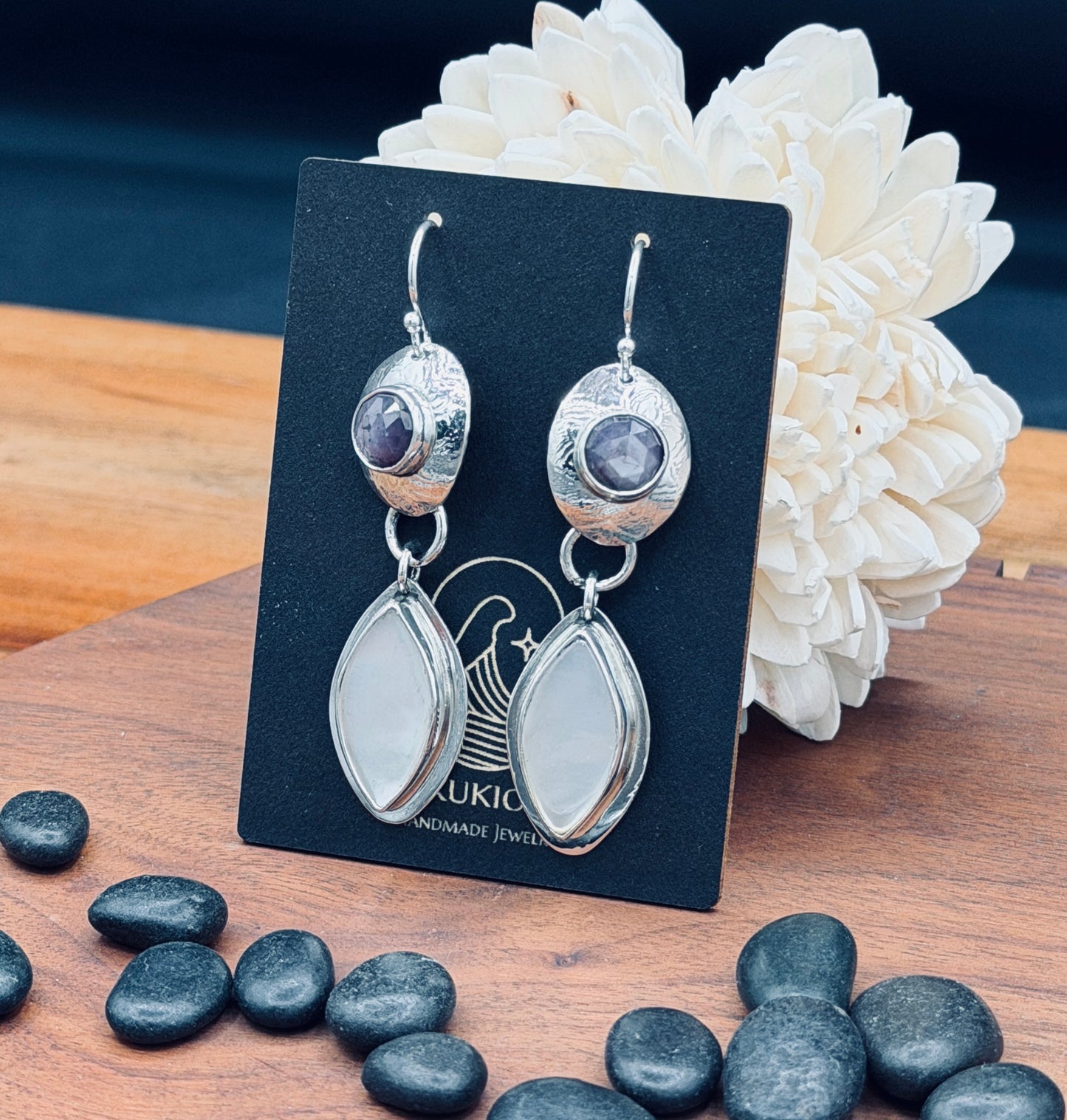 Sterling Silver Mother of Pearl and Silky Ruby Earrings
