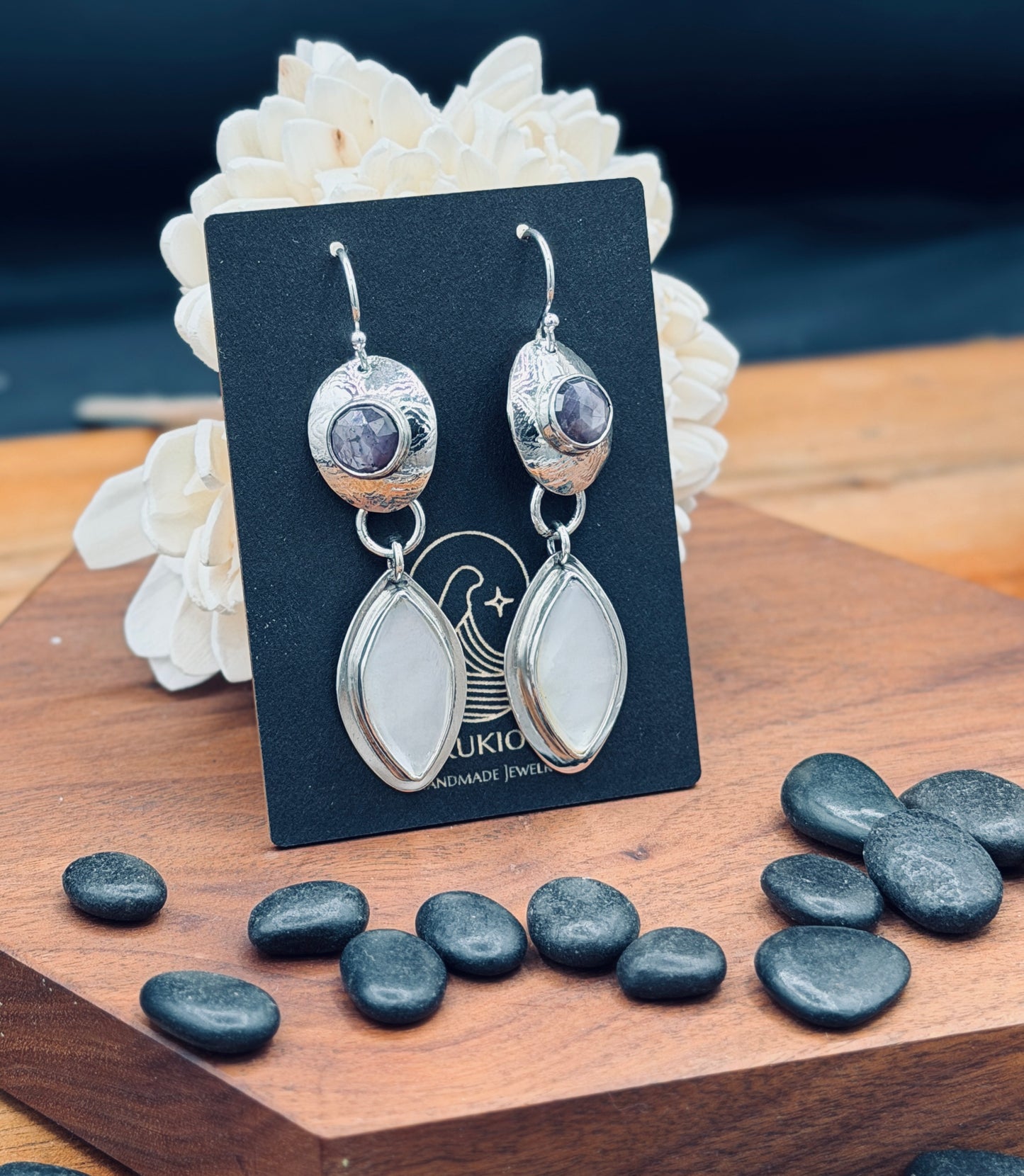 Sterling Silver Mother of Pearl and Silky Ruby Earrings