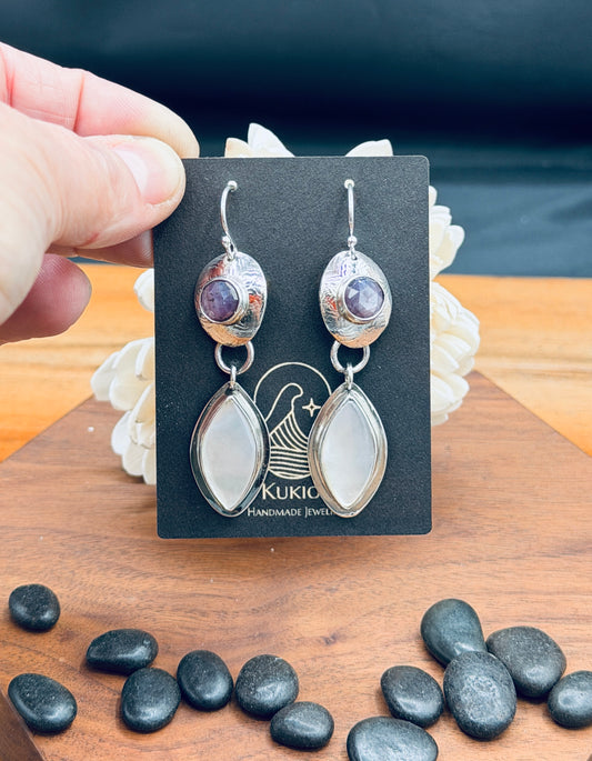 Sterling Silver Mother of Pearl and Silky Ruby Earrings