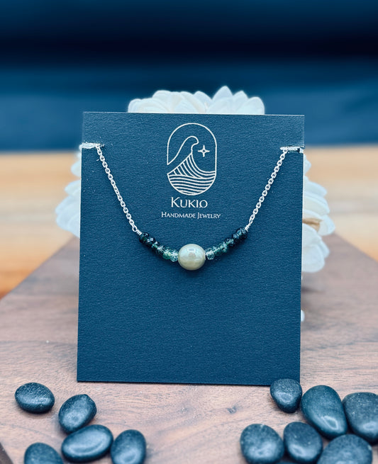 Olive Pearl and Ombre Green Tourmaline Sterling Silver Necklace