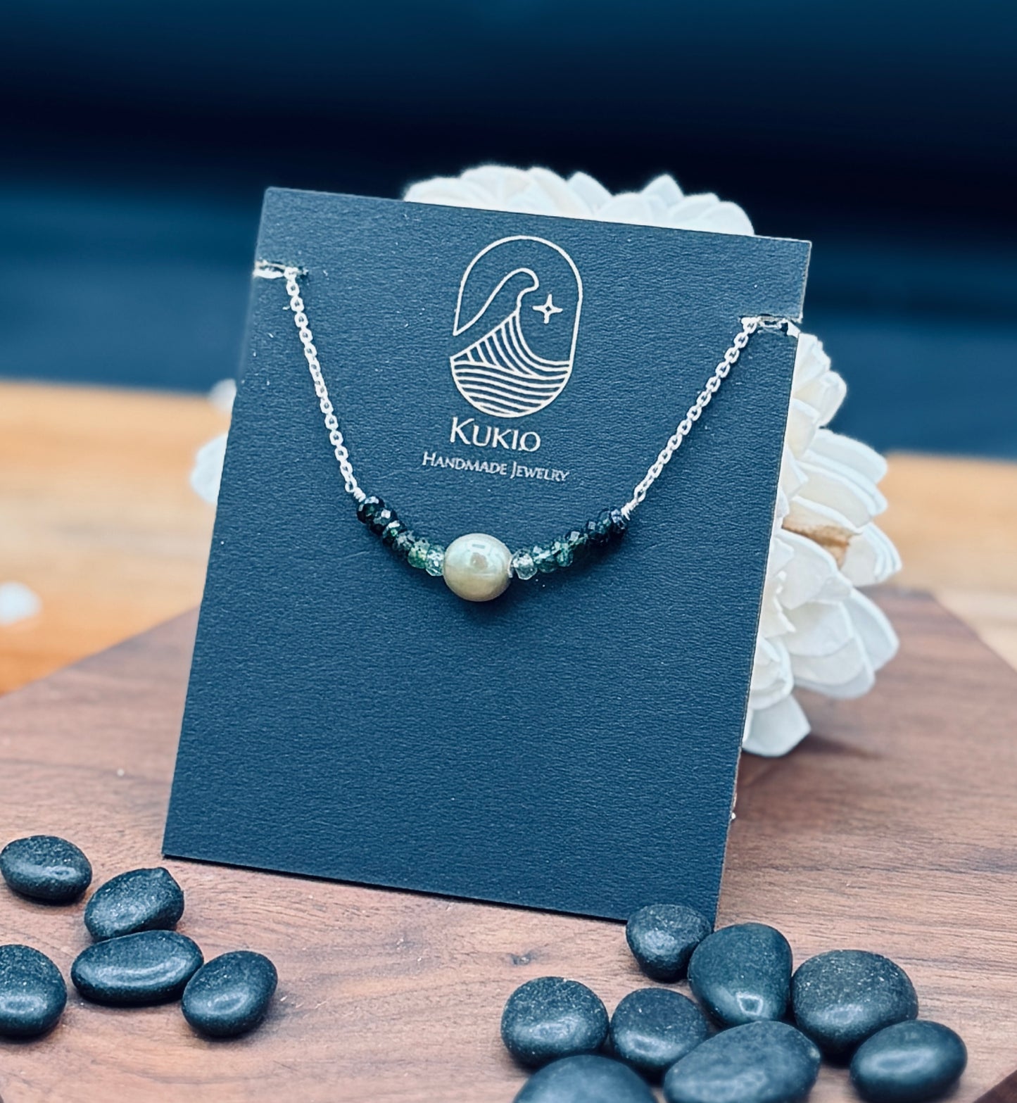 Olive Pearl and Ombre Green Tourmaline Sterling Silver Necklace