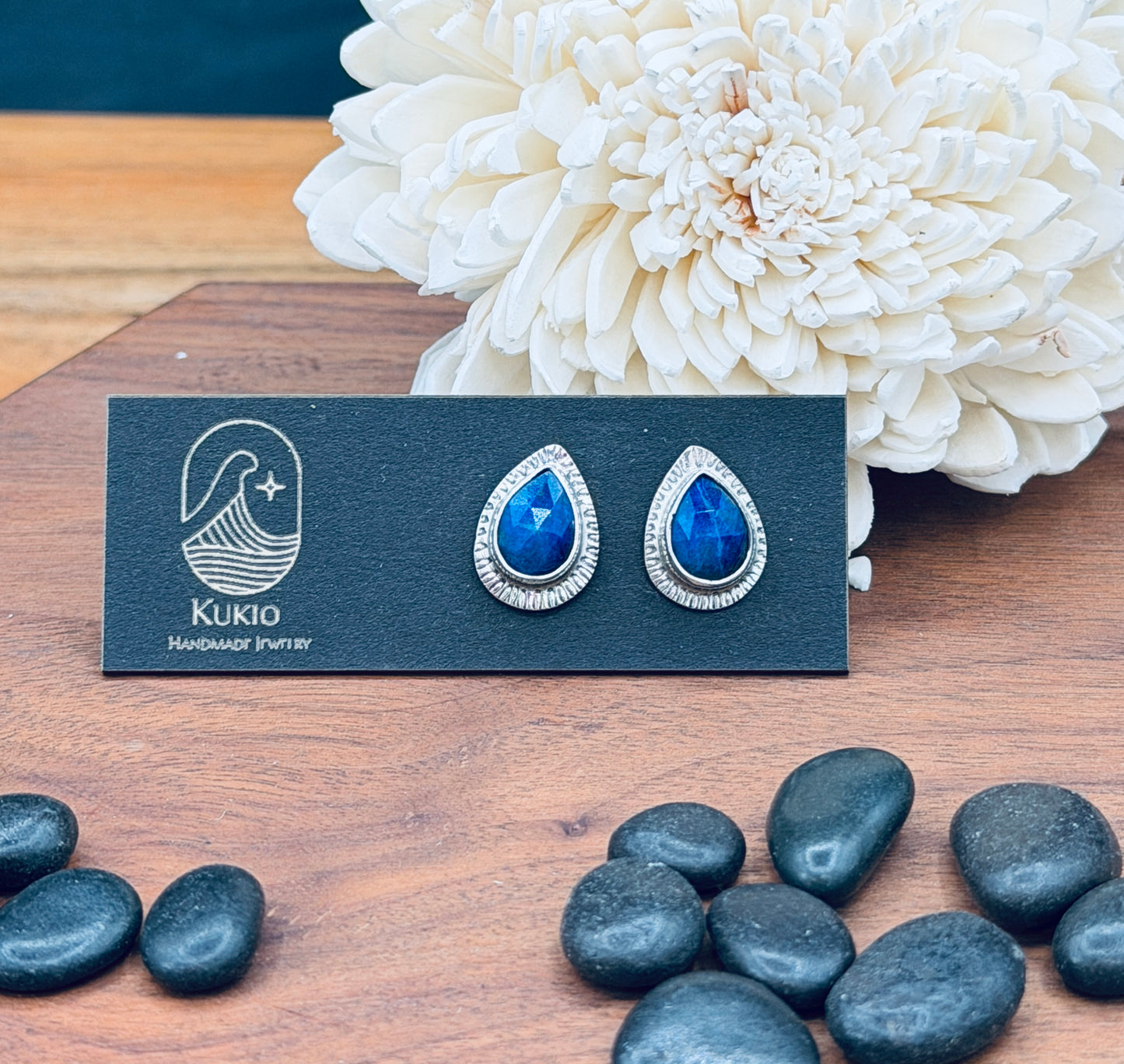Sterling Silver Lapis Tear Drop Stud Earrings