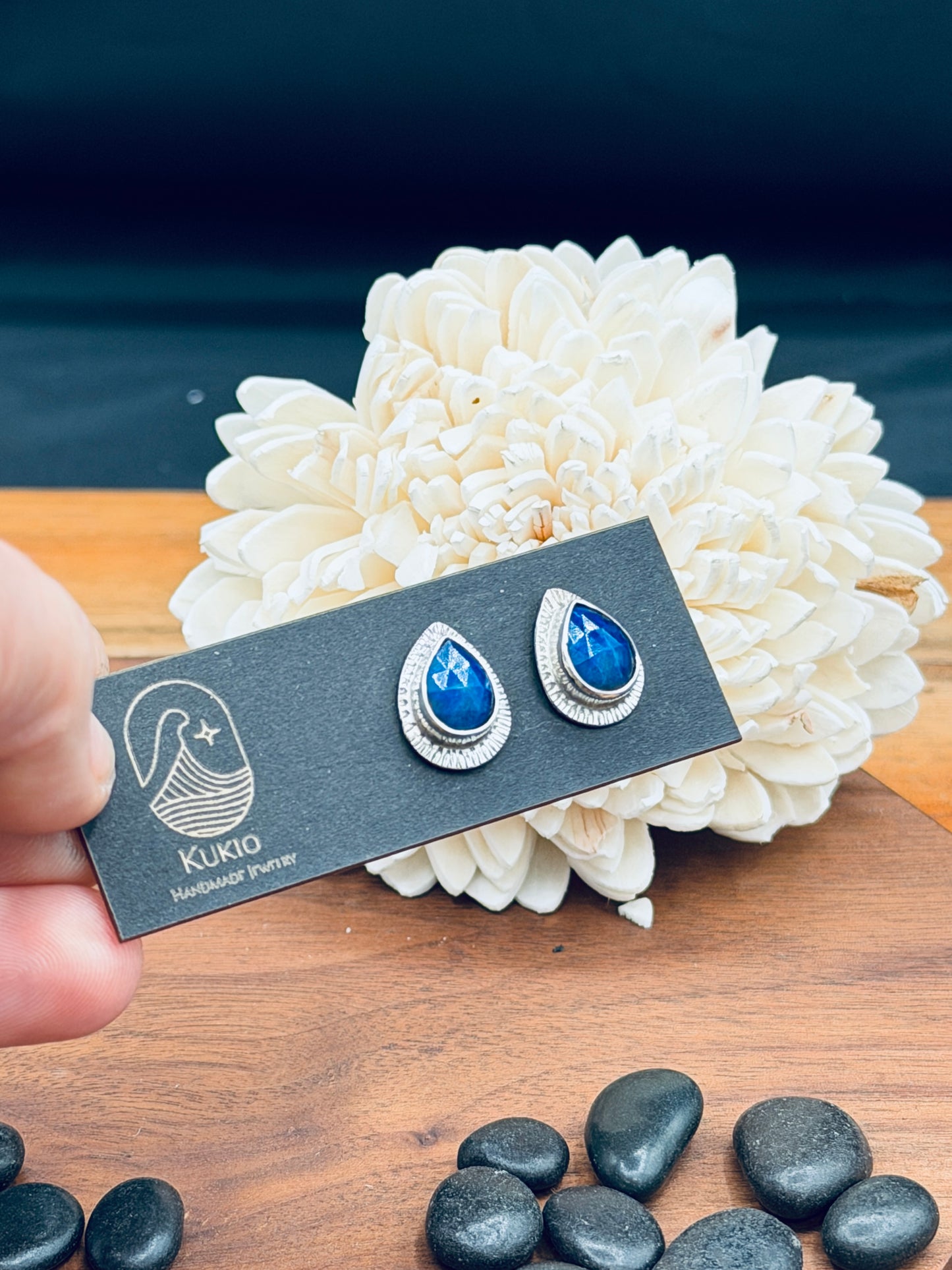 Sterling Silver Lapis Tear Drop Stud Earrings