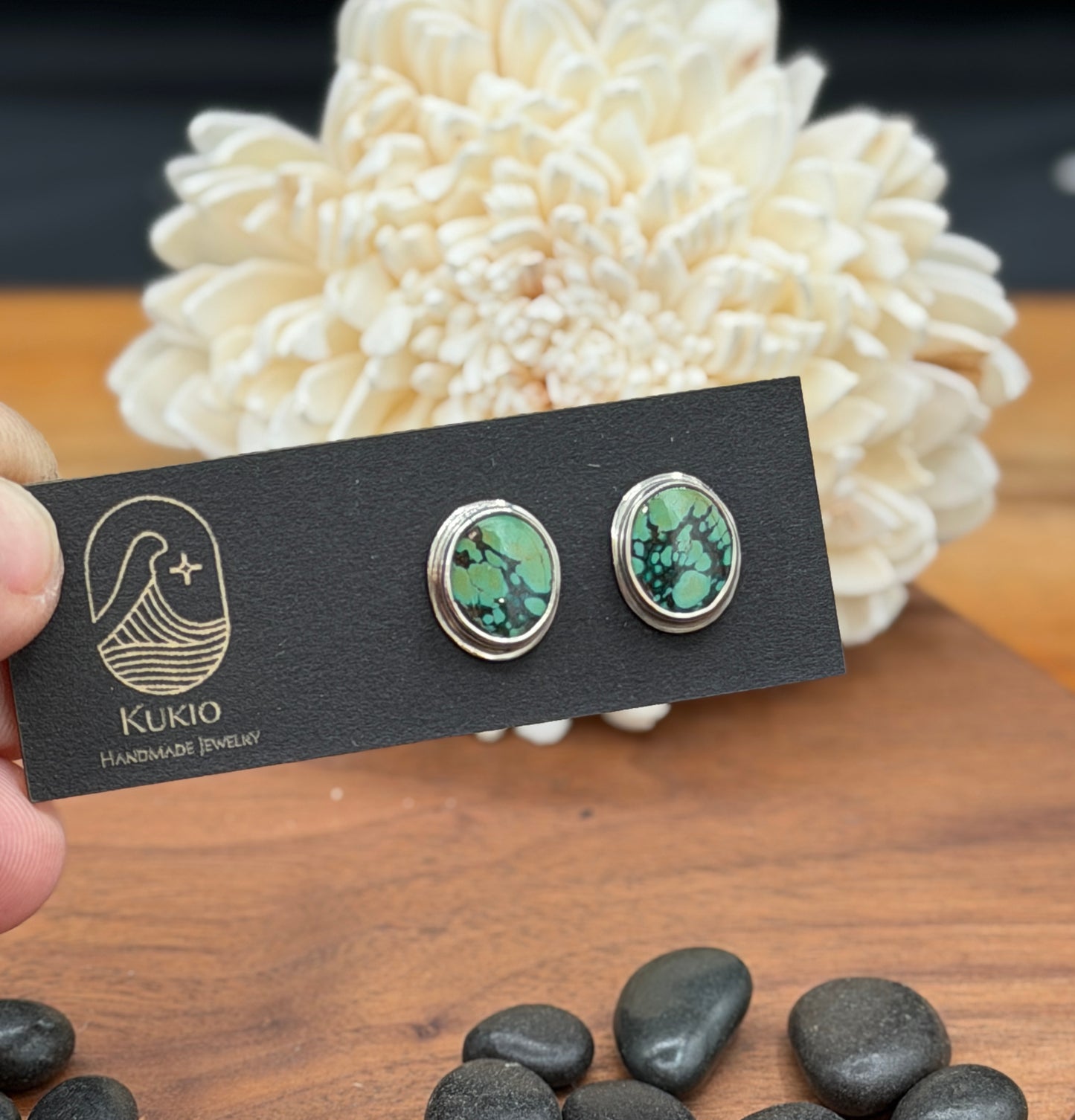 Sterling Silver hubei Turquoise Stud Earrings