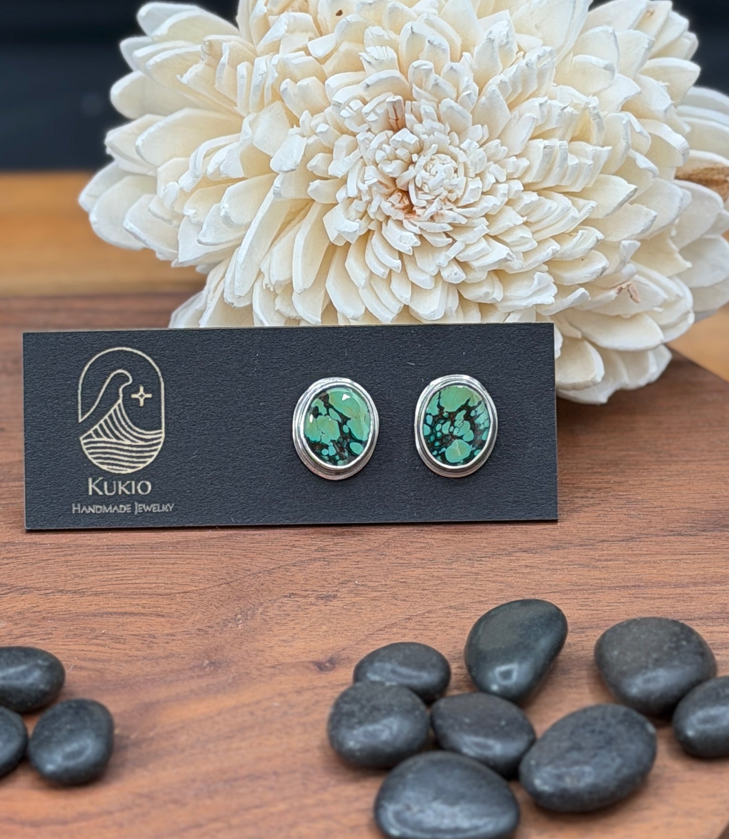 Sterling Silver hubei Turquoise Stud Earrings