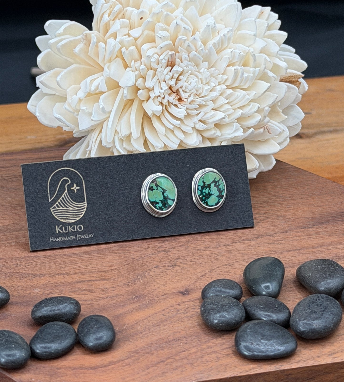 Sterling Silver hubei Turquoise Stud Earrings