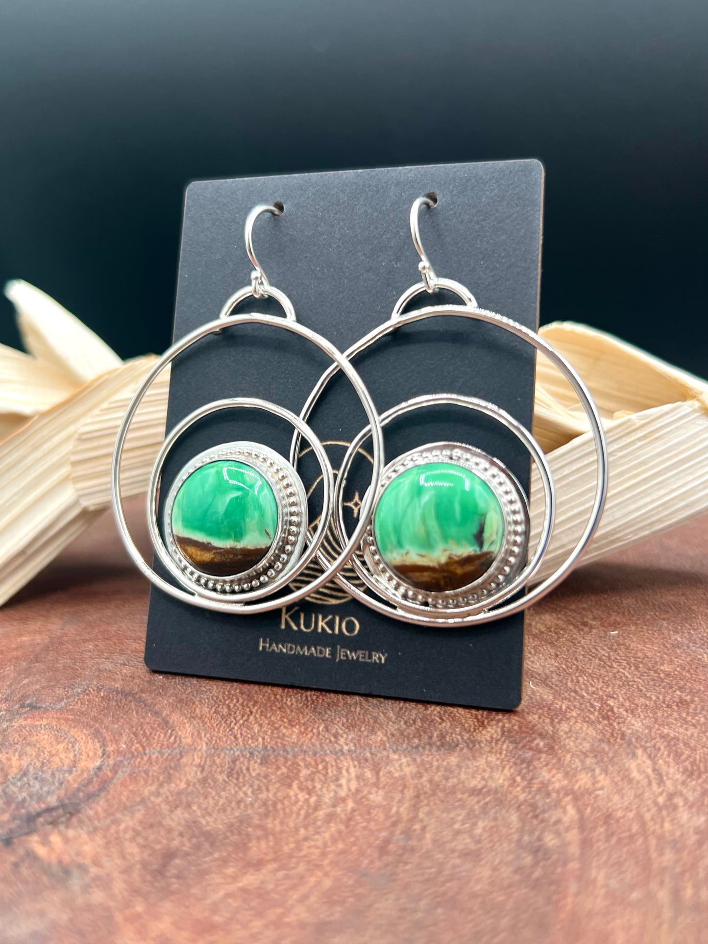 Australian Variscite Sterling Silver Hoop Earrings