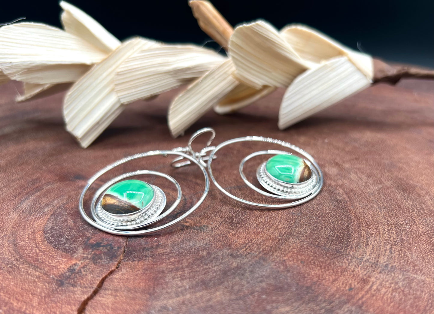 Australian Variscite Sterling Silver Hoop Earrings