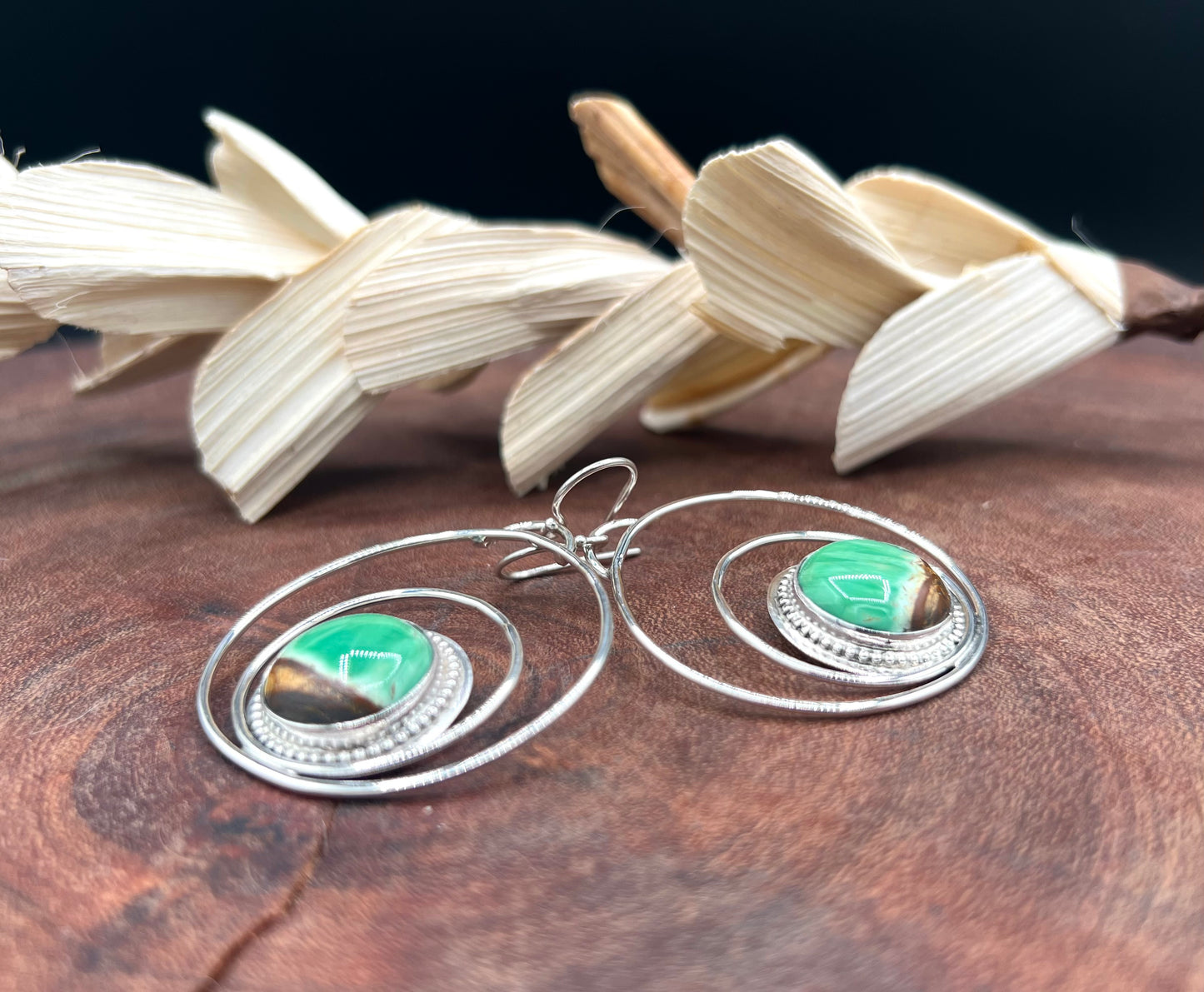 Australian Variscite Sterling Silver Hoop Earrings