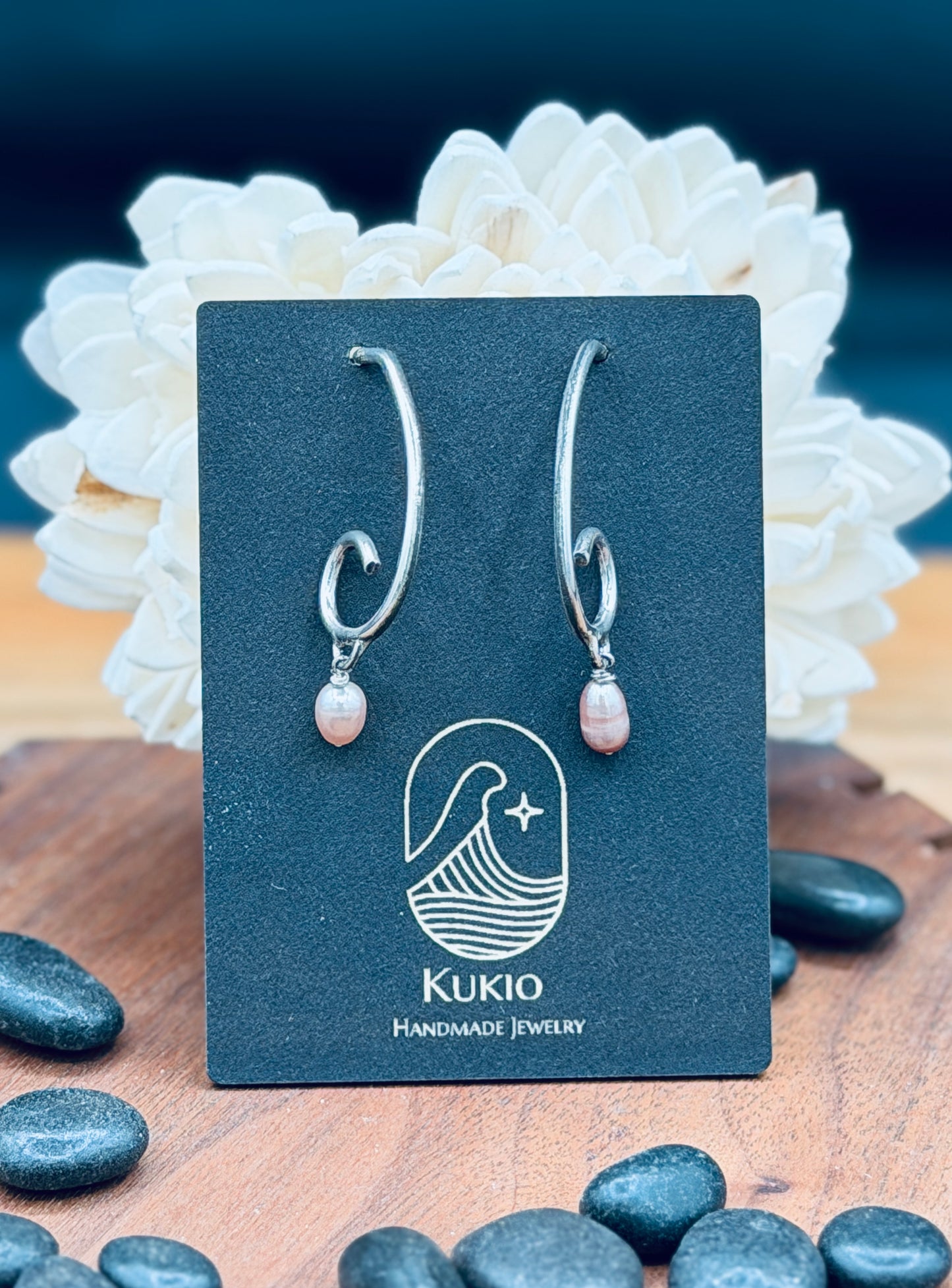 Dainty Sterling Silver Wave Hoops with Pearls