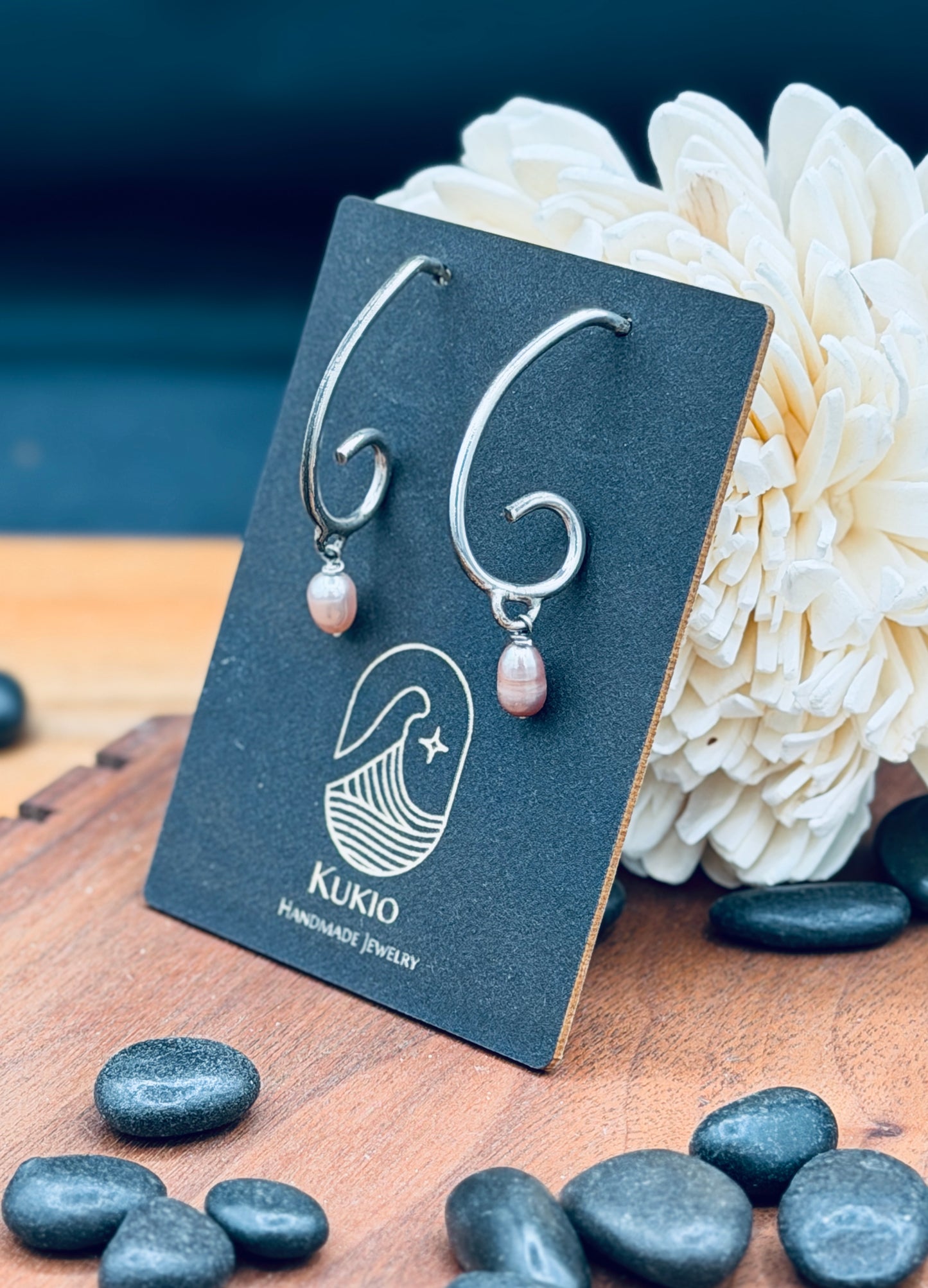 Dainty Sterling Silver Wave Hoops with Pearls