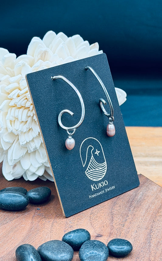 Dainty Sterling Silver Wave Hoops with Pearls