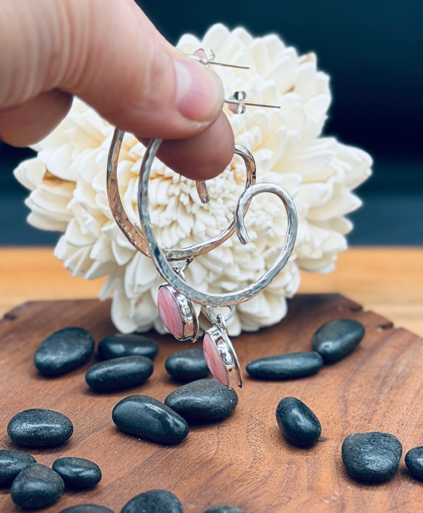 Pink Conch Shell Wave Hoops