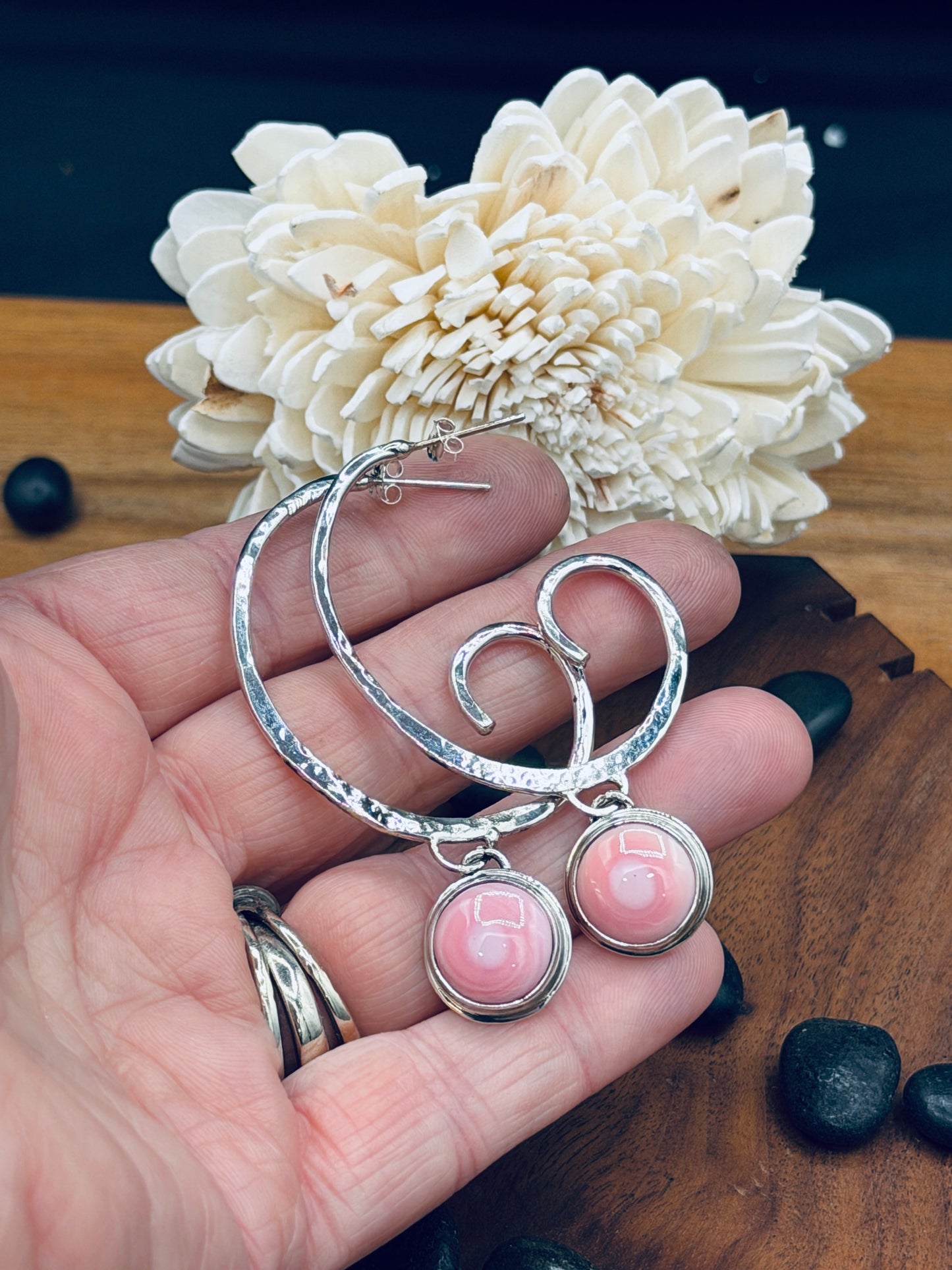 Pink Conch Shell Wave Hoops