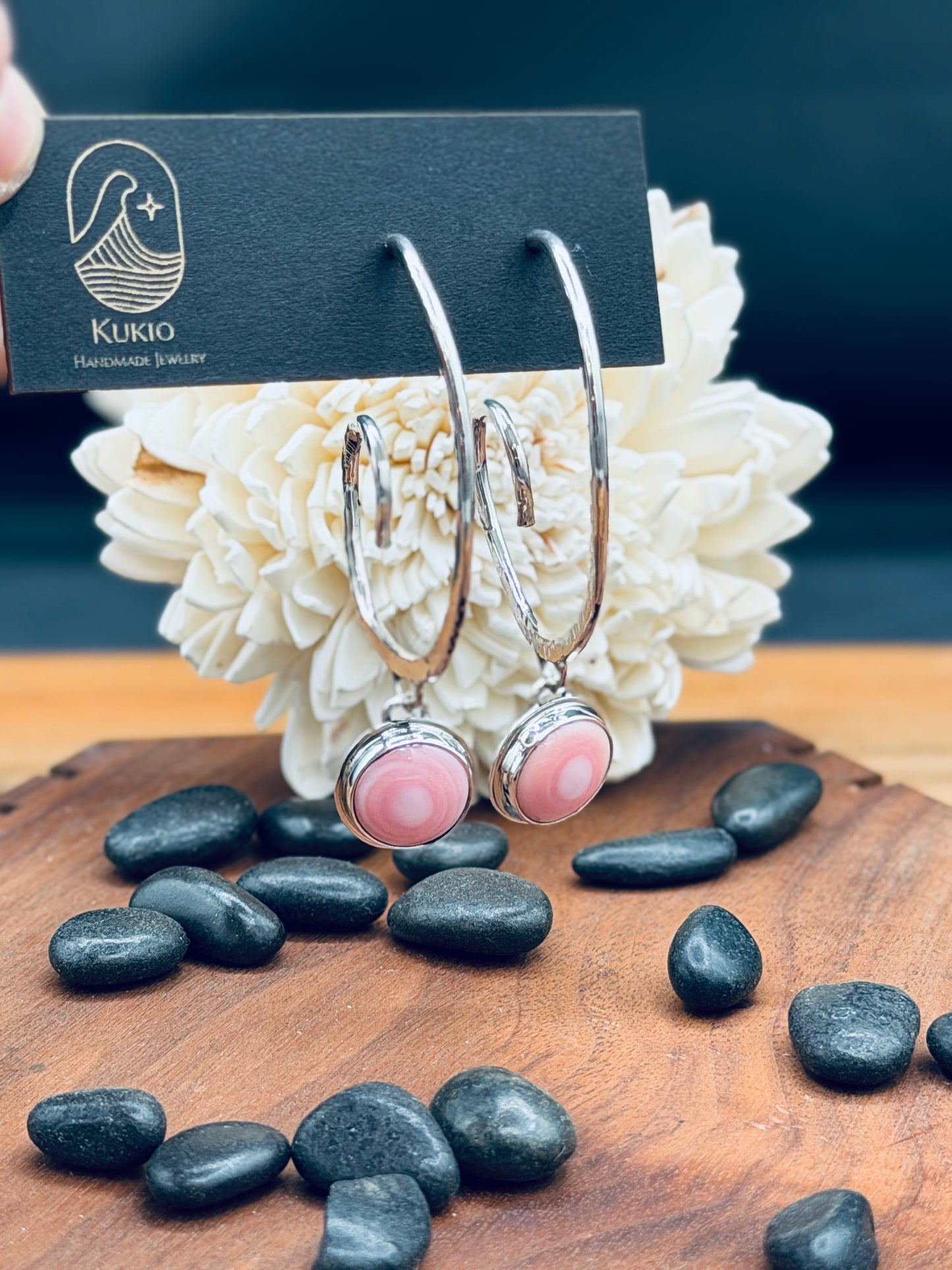 Pink Conch Shell Wave Hoops