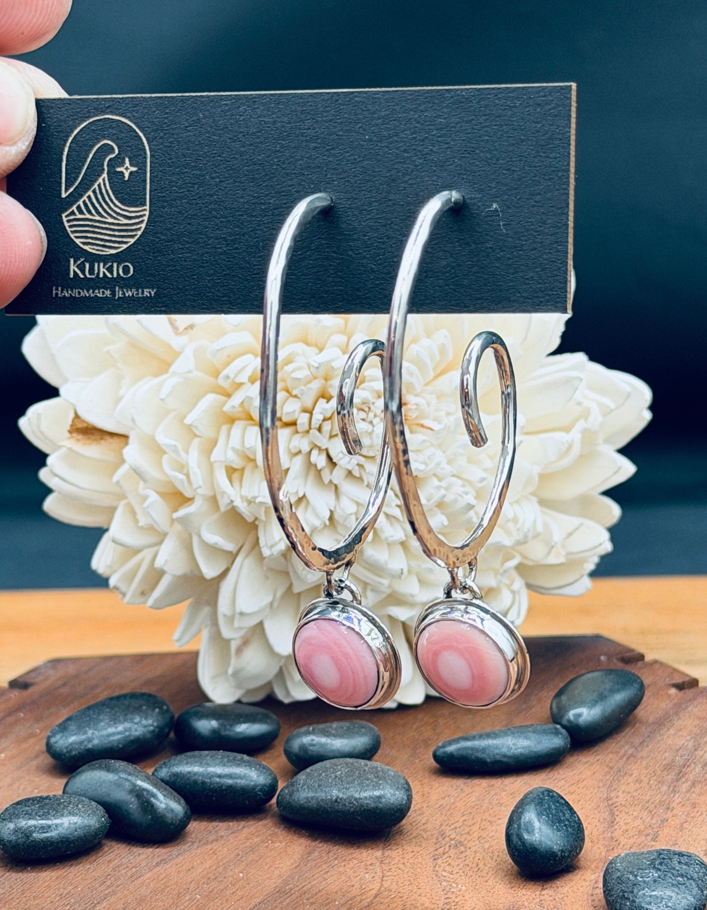 Pink Conch Shell Wave Hoops