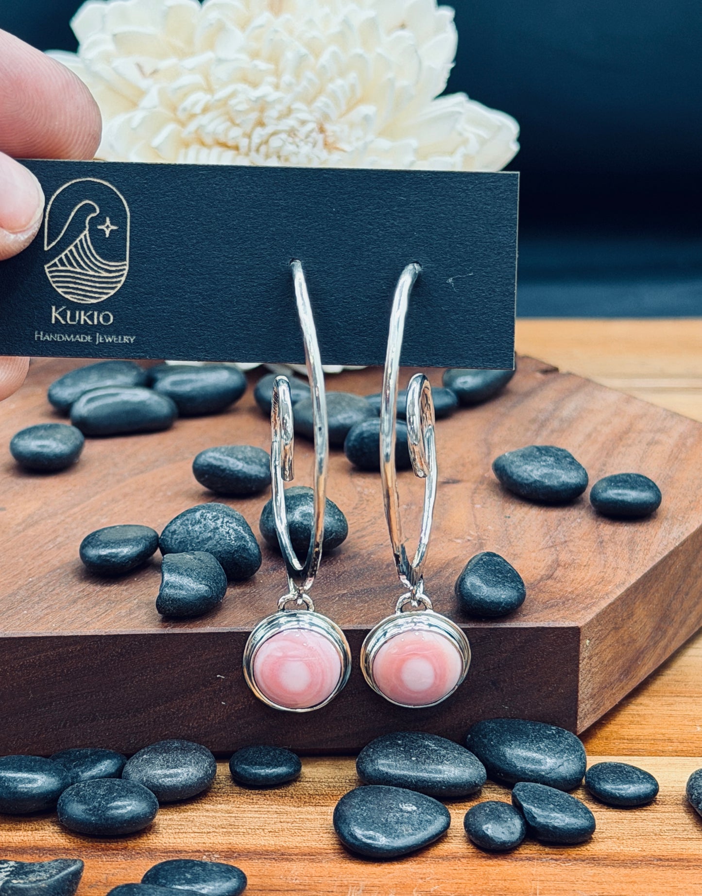 Pink Conch Shell Wave Hoops