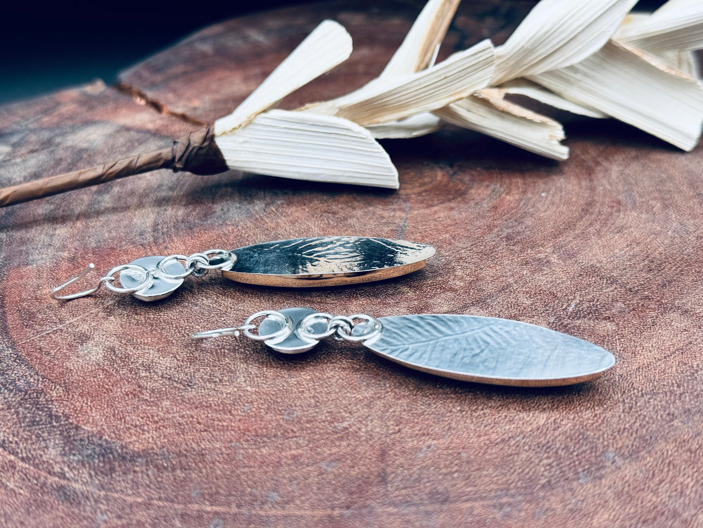 Smokey Petrified Wood with Baltic Amber Sterling Silver Earrings