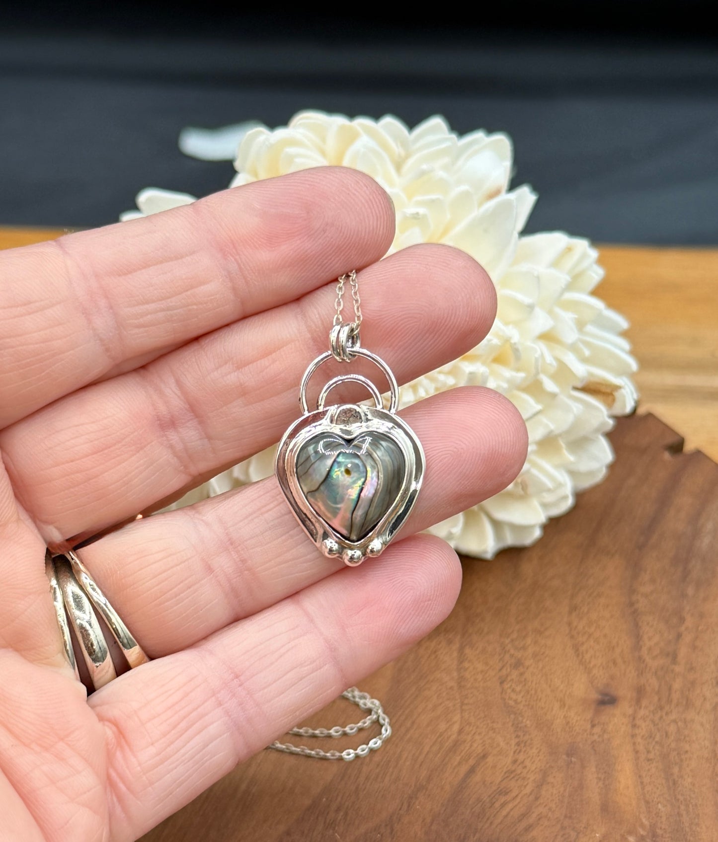 Sterling Silver Heart Abalone Pendant