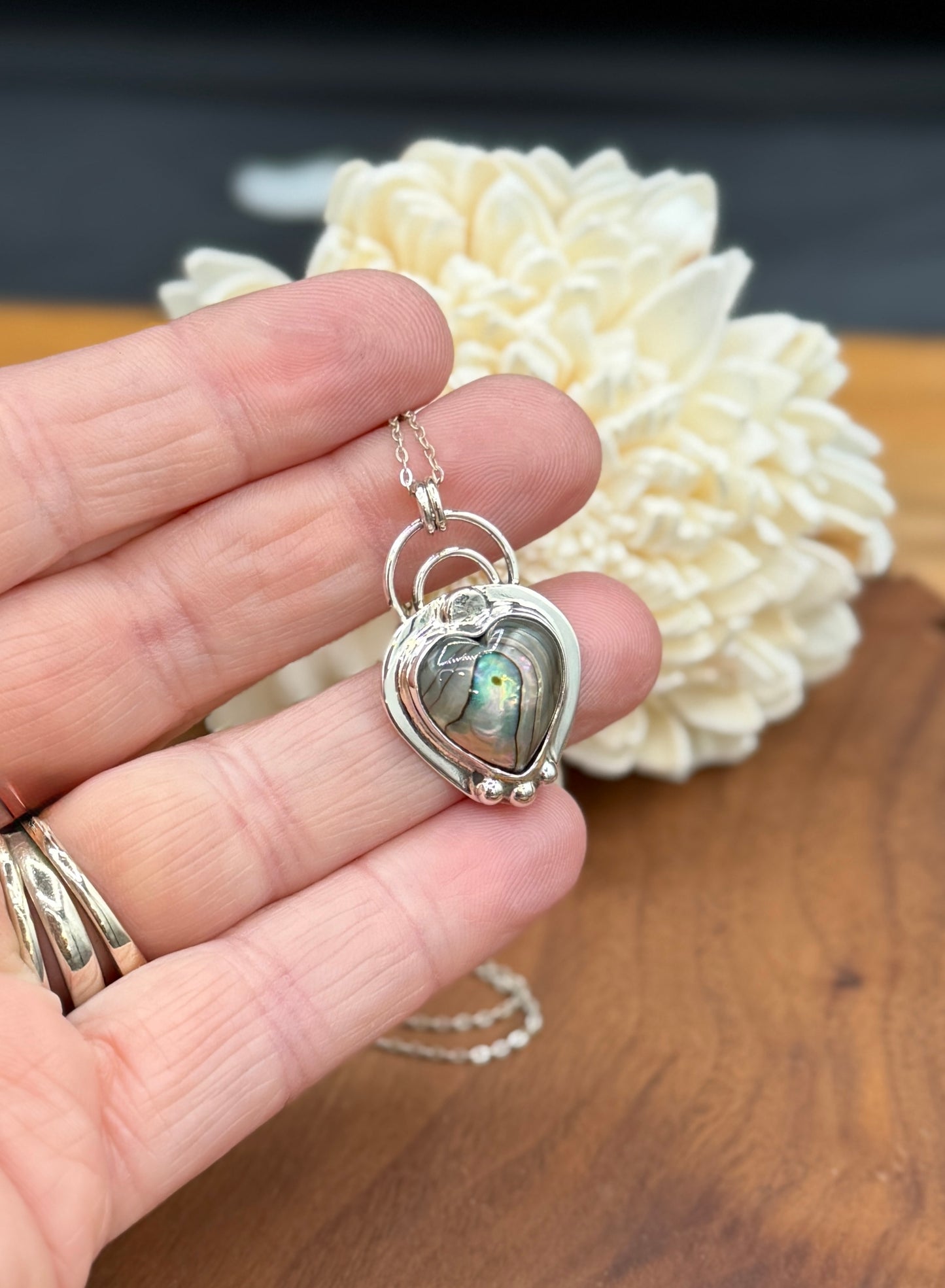Sterling Silver Heart Abalone Pendant