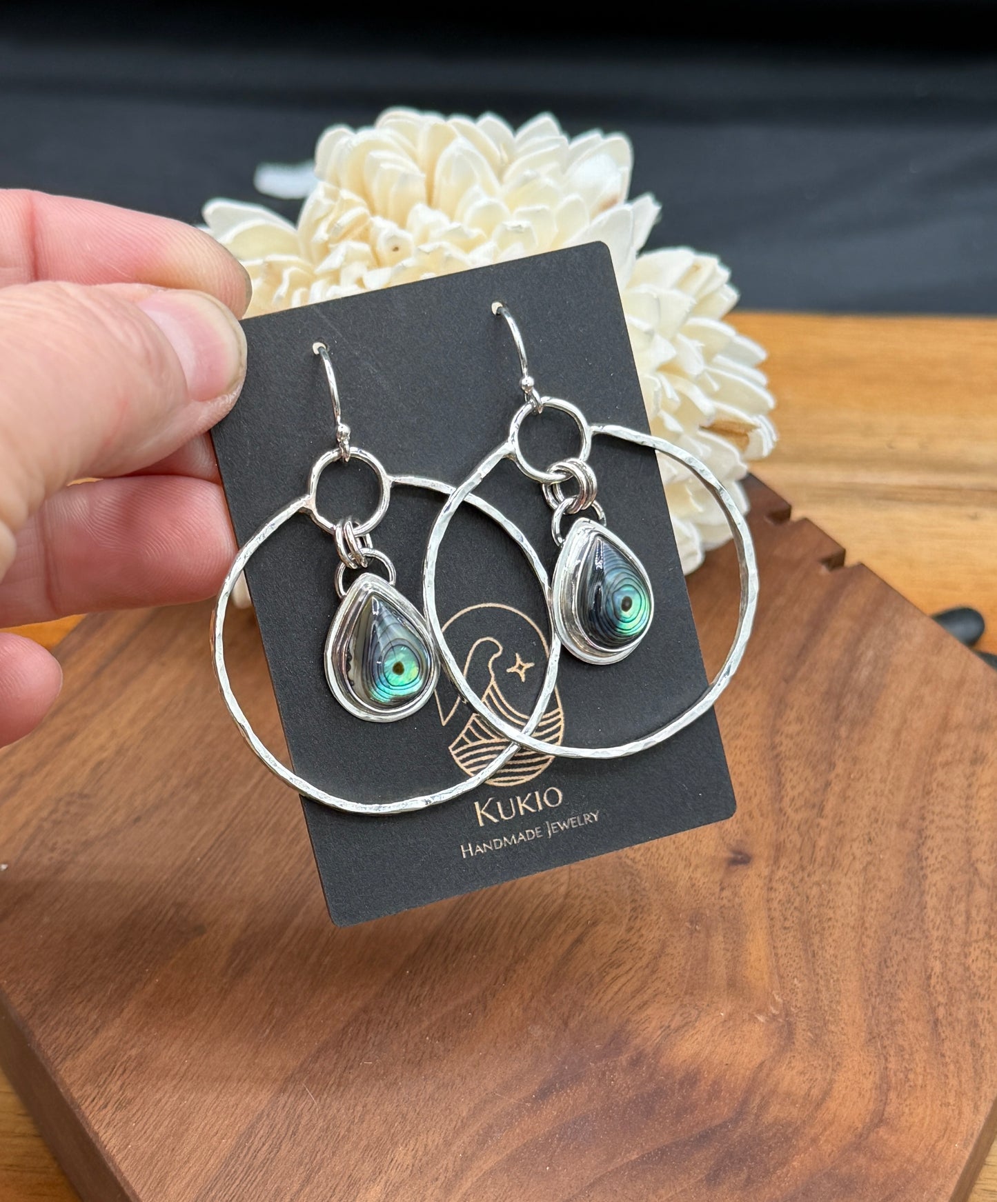Sterling Silver Abalone Hoop Earrings