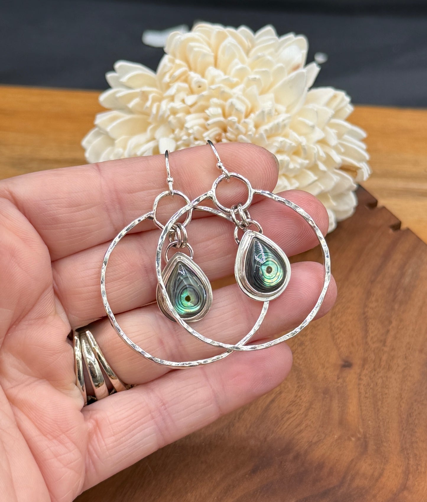 Sterling Silver Abalone Hoop Earrings