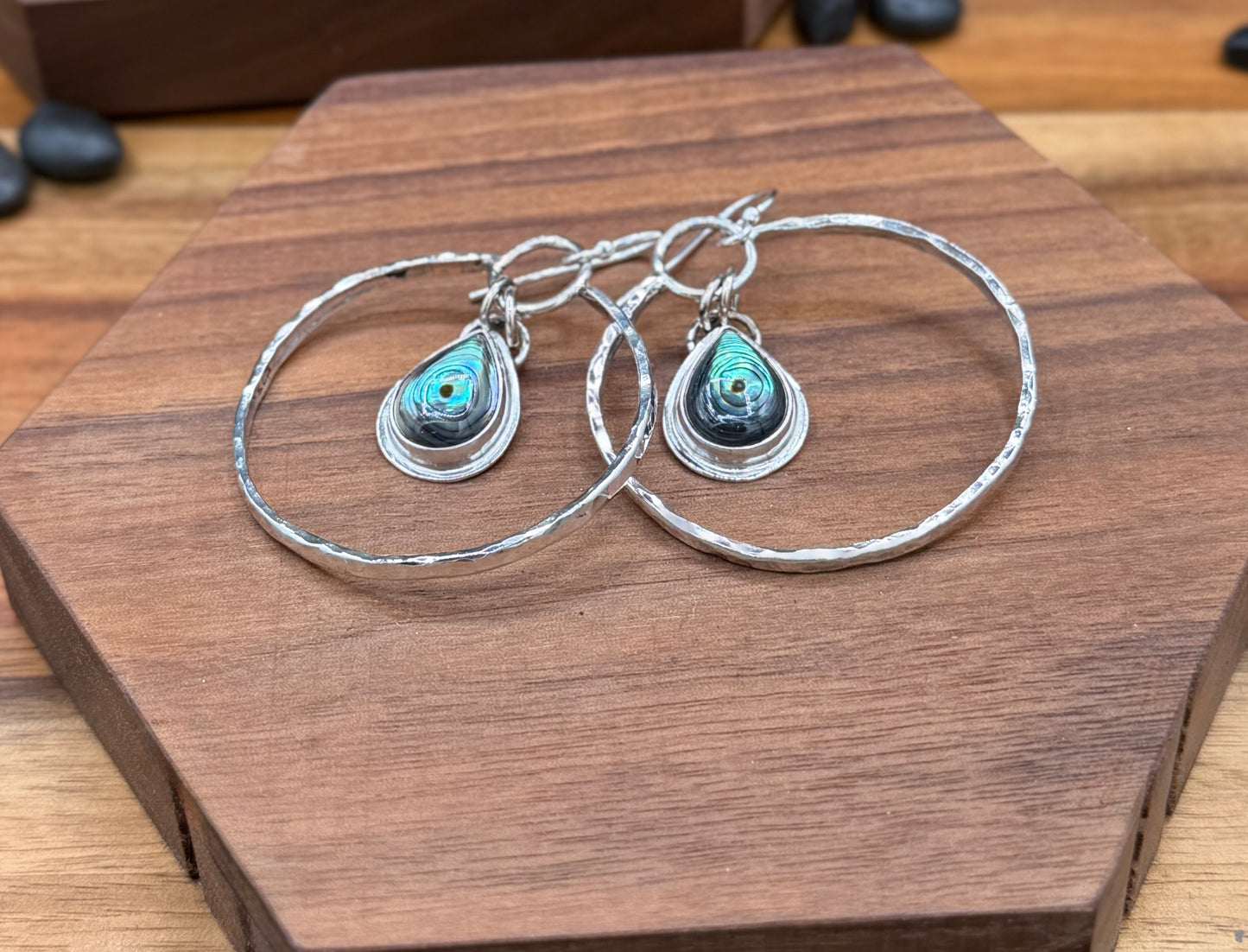 Sterling Silver Abalone Hoop Earrings