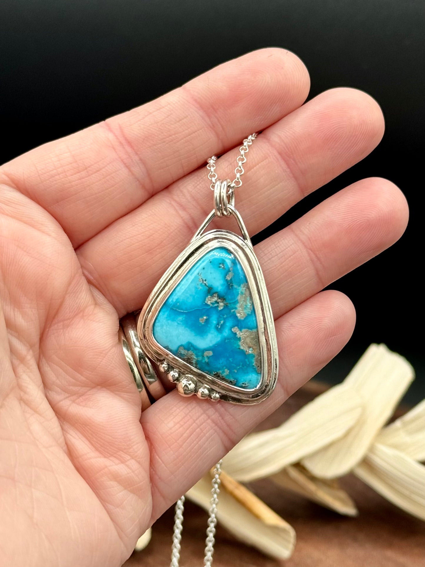 Persian Turquoise Sterling Silver Pendant Necklace