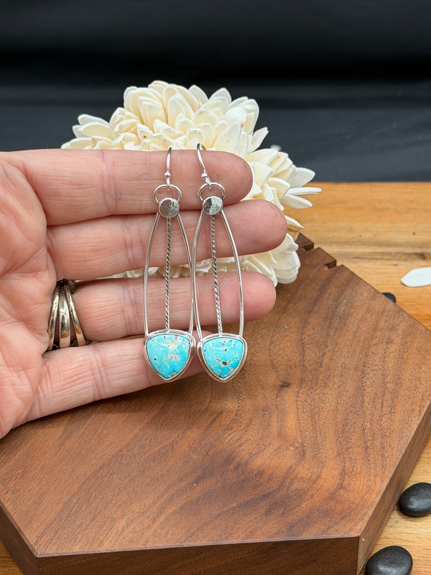 Sonoran Mountain Turquoise Triple Sterling Silver Wire Earrings