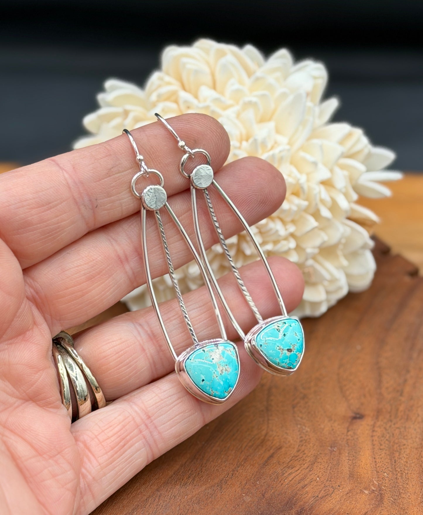 Sonoran Mountain Turquoise Triple Sterling Silver Wire Earrings