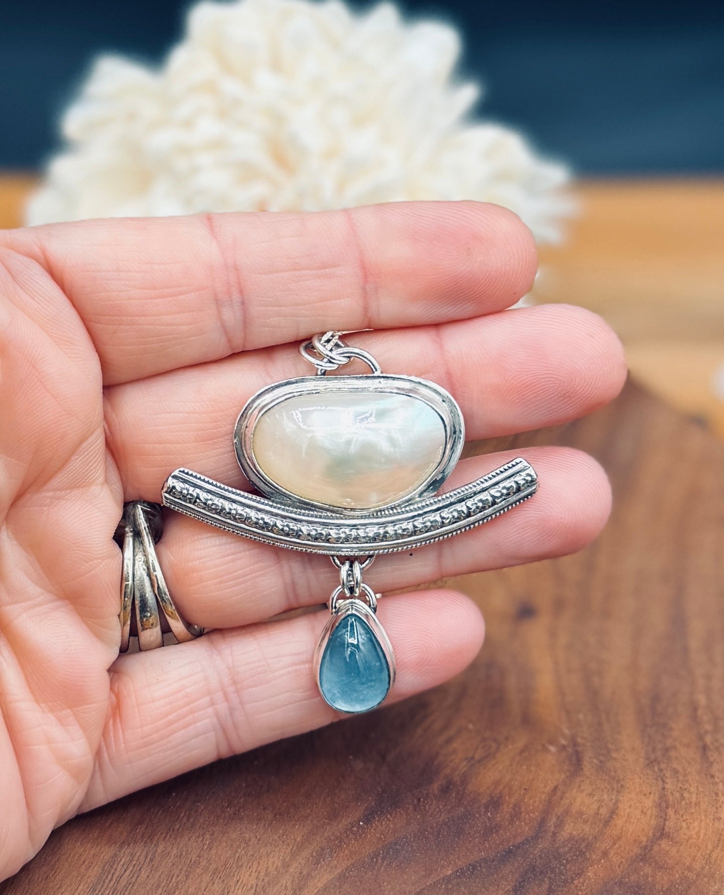 Mabe Pearl with High Grade Aquamarine Pendant